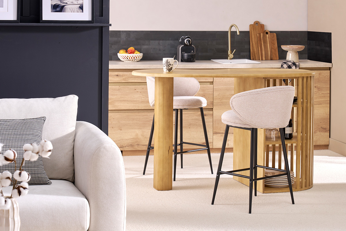 Ilot - table de bar avec rangements en bois fonc� manguier massif H90 cm LOBIO