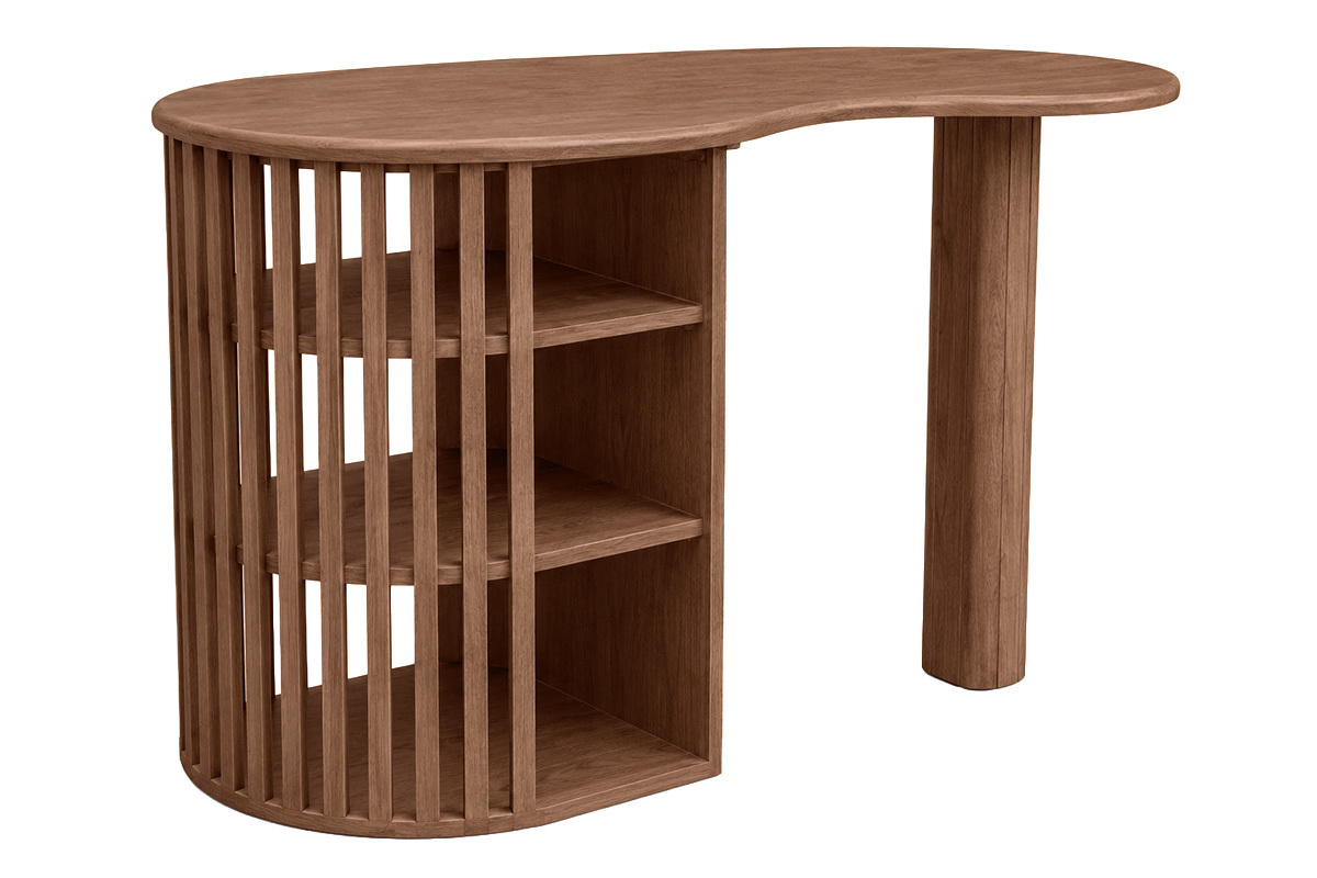 Ilot - table de bar avec rangements en bois fonc� manguier massif H90 cm LOBIO