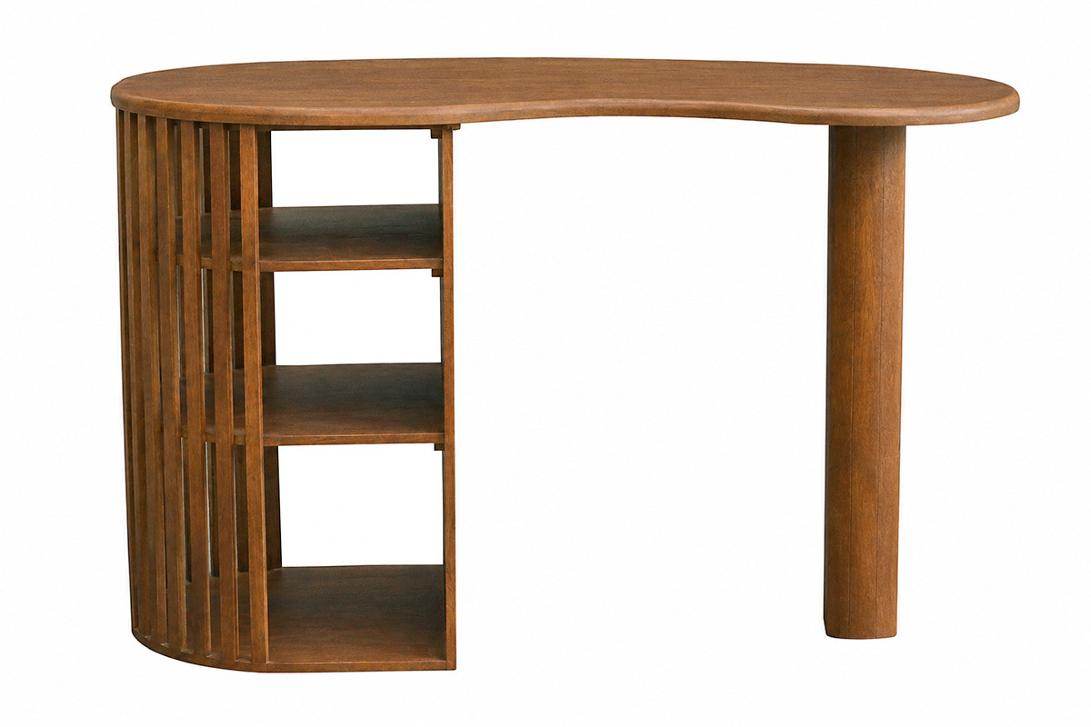 Ilot - table de bar avec rangements en bois fonc� manguier massif H90 cm LOBIO