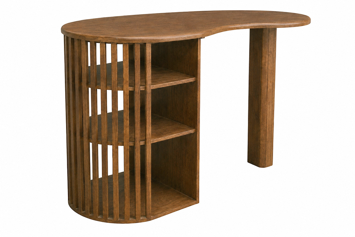 Ilot - table de bar avec rangements en bois fonc� manguier massif H90 cm LOBIO