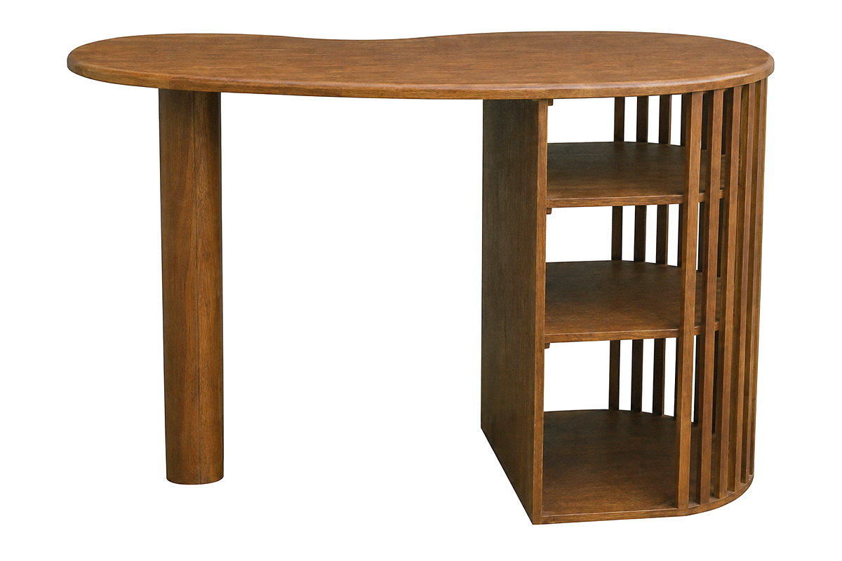Ilot - table de bar avec rangements en bois fonc� manguier massif H90 cm LOBIO