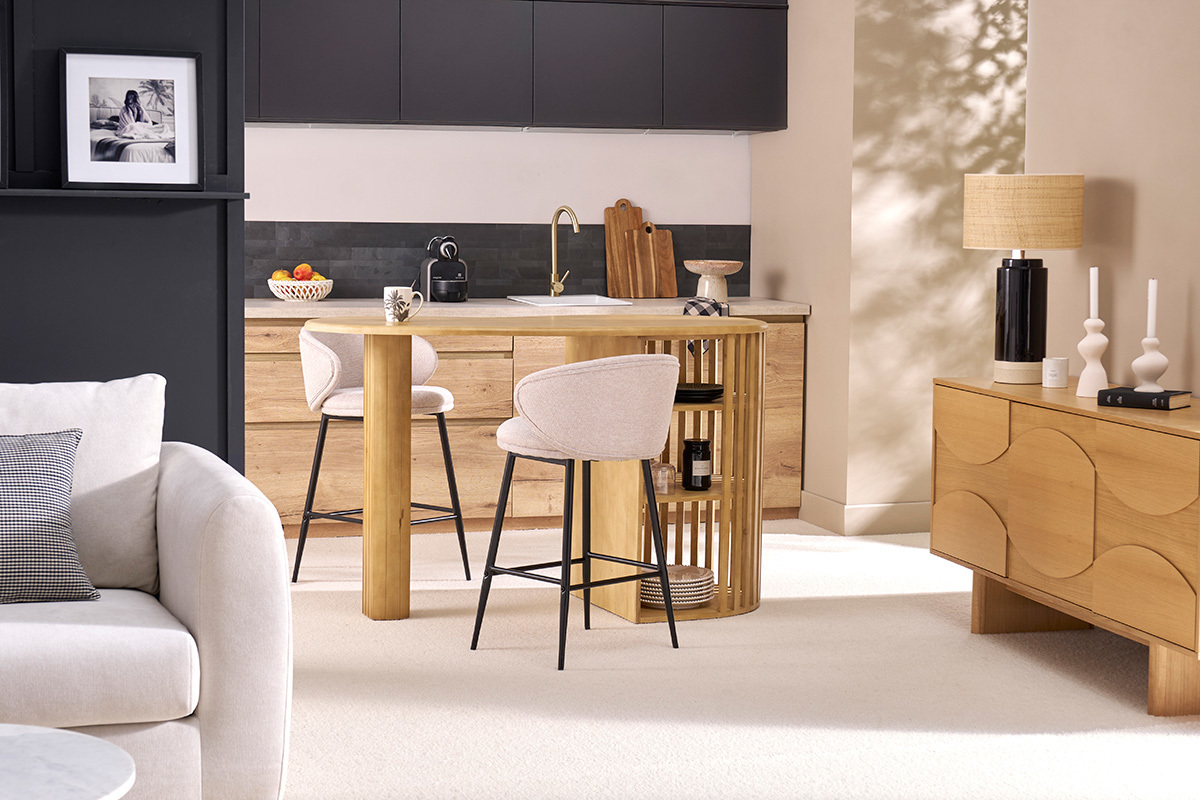 Ilot - table de bar avec rangements en bois manguier massif H90 cm LOBIO