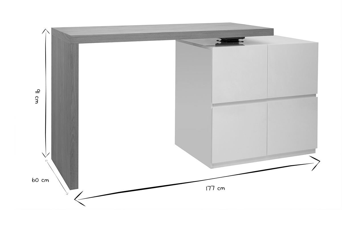 �lot - table de bar modulable avec rangement blanc mat et bois clair ch�ne L140-177 cm MAX