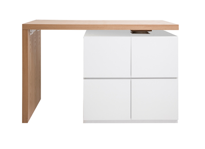 &icirc;lot - table de bar modulable avec rangement blanc mat et bois clair ch&ecirc;ne L140-177 cm MAX