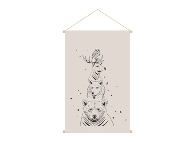 Kakemono enfant tableau en toile suspendue illustration animaux de la forêt L40 x H60 cm BUDDY