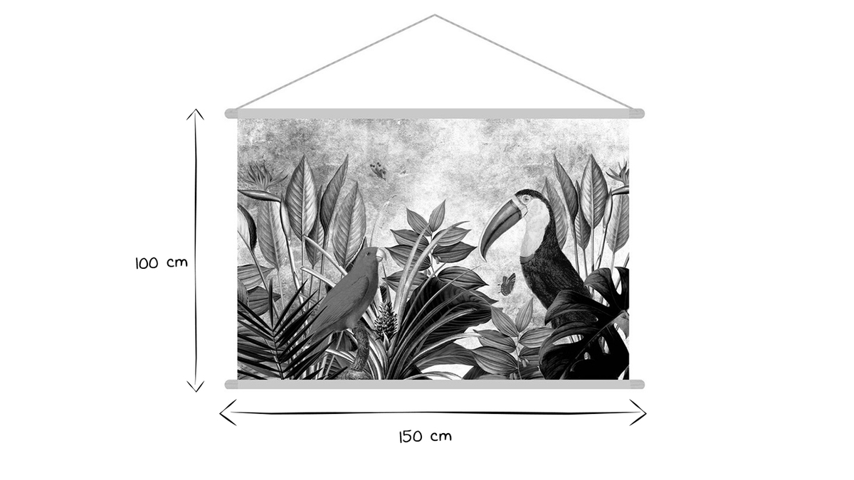 Kakemono tableau en toile suspendue jungle et oiseaux tropicaux L150 x H100 cm PASSARO