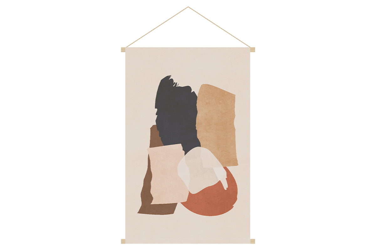 Kakmono tableau en toile suspendue motif abstrait sur fond beige L40 x H60 cm SAFI