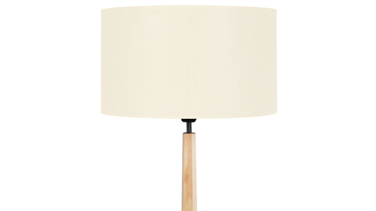 Lampadaire avec abat-jour en tissu cru naturel et bois clair massif H162 cm NIDRA