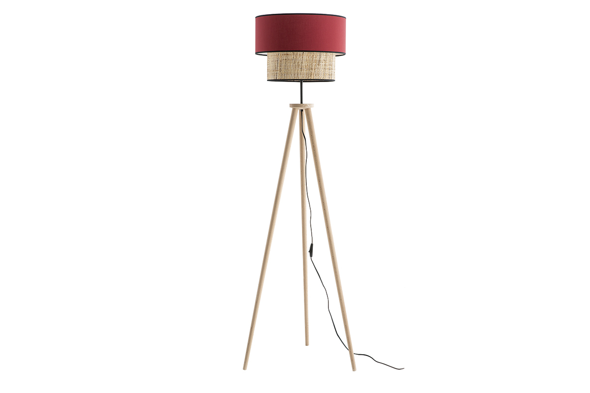 Lampadaire bimatire jute et tissu rouge D40 cm CHILL