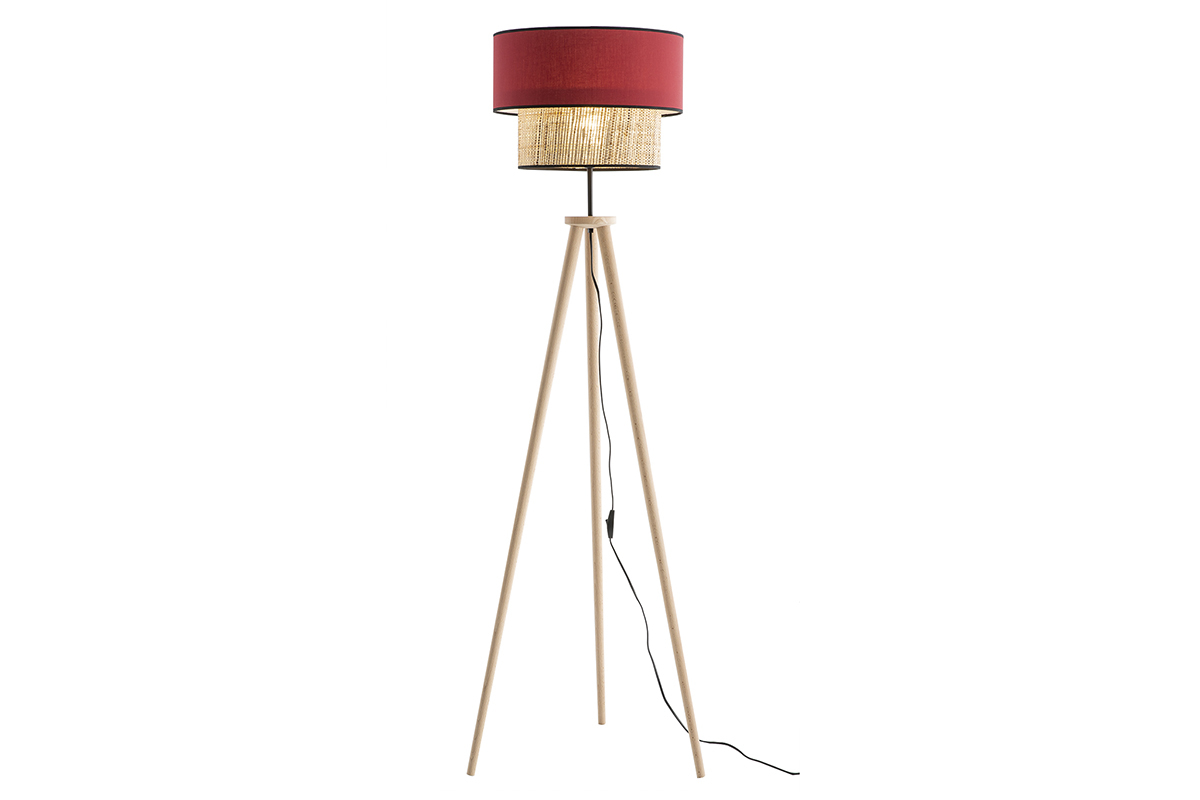Lampadaire bimatire jute et tissu rouge D40 cm CHILL