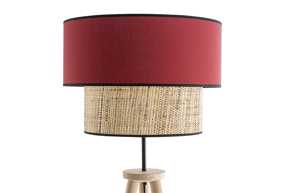 Lampadaire bimatire jute et tissu rouge D40 cm CHILL