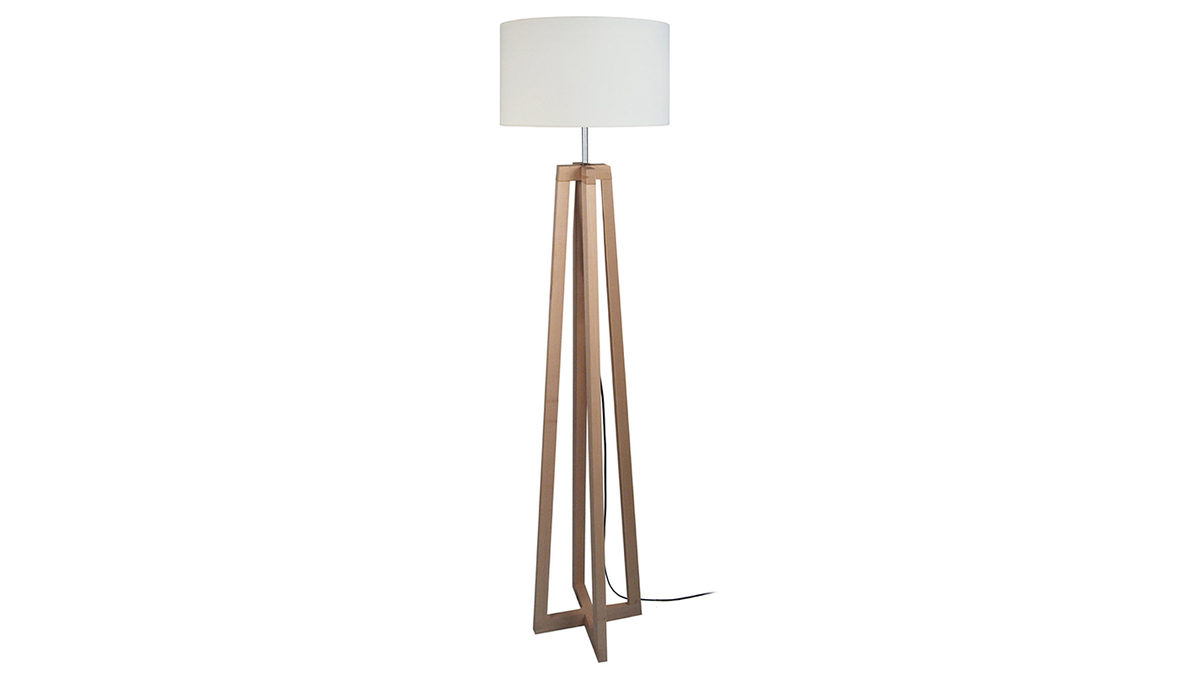 Lampadaire blanc avec pitement crois bois MANON