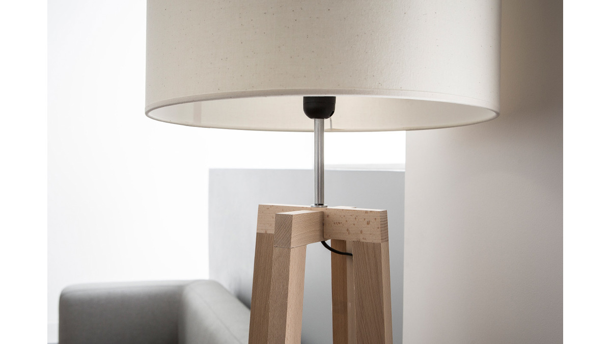Lampadaire blanc avec pitement crois bois MANON
