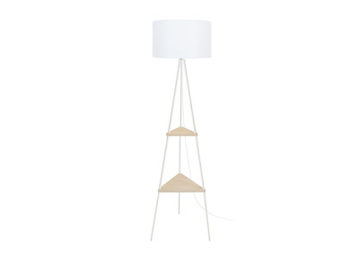 Lampadaire design m&eacute;tal blanc et bois YIN