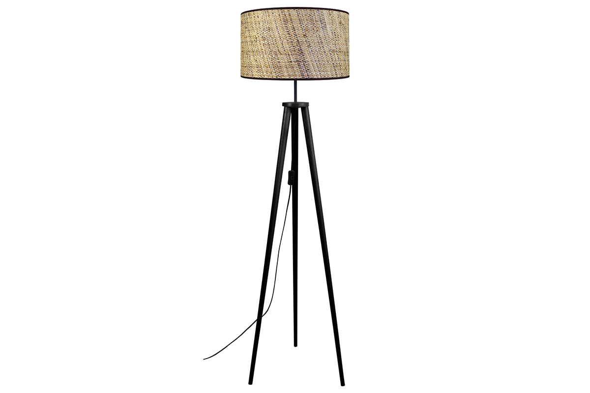 Lampadaire en jute et bois massif noir JUTA