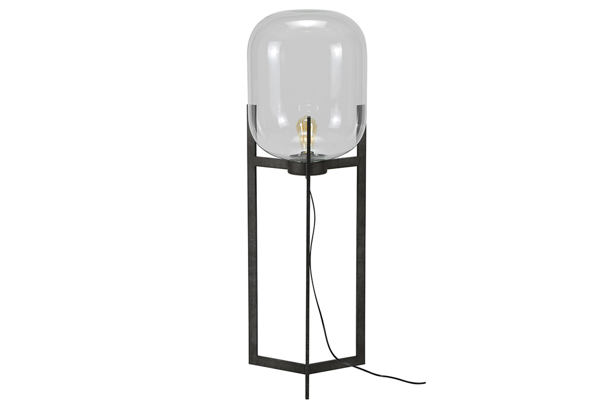 Lampadaire en m�tal finition argent ancien et globe en verre HALCYON