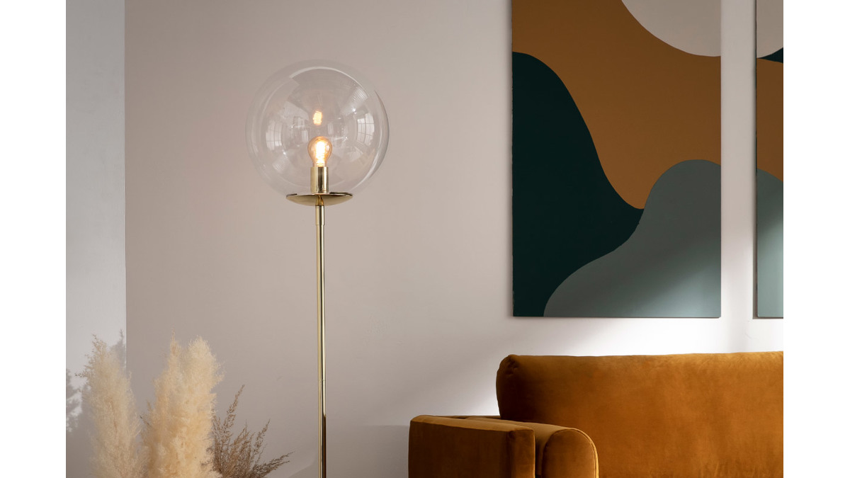 Lampadaire globe en verre et mtal dor H160 cm SOAP