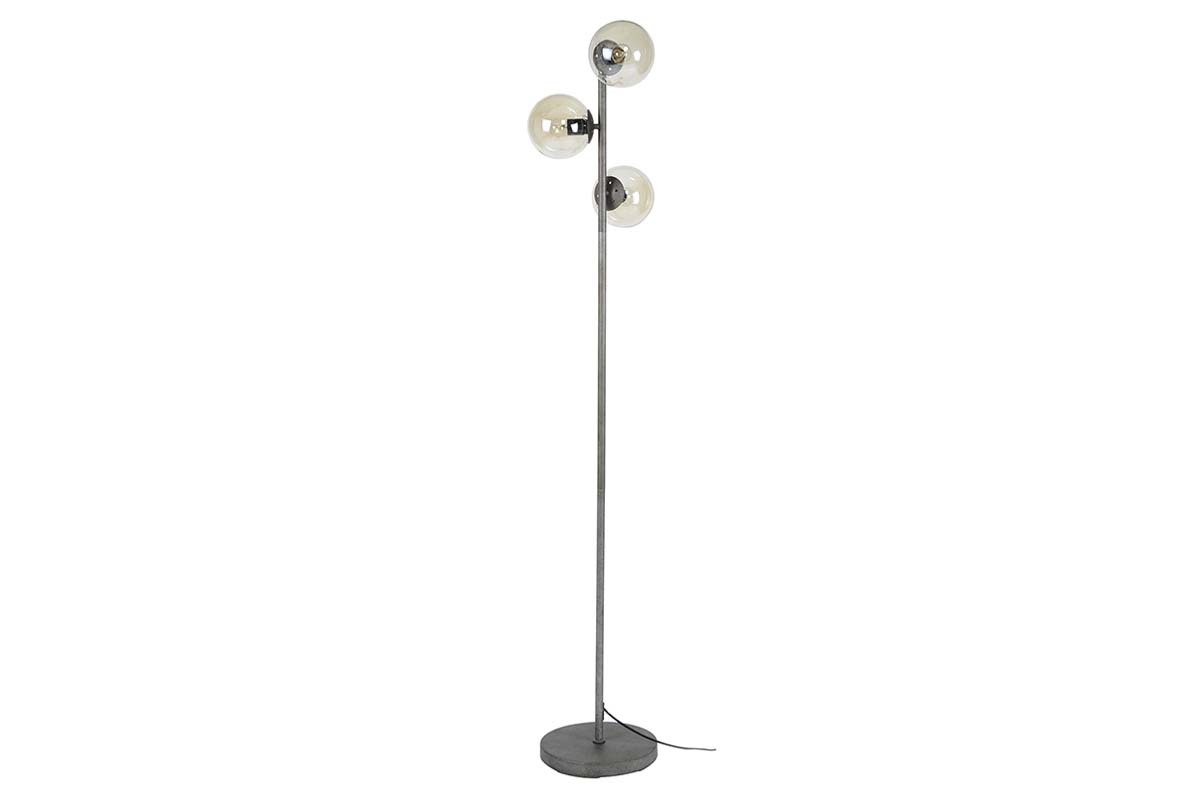 Lampadaire industriel en verre et mtal finition argent ancien GLOB