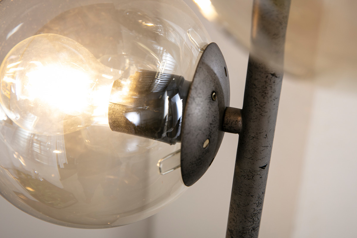 Lampadaire industriel en verre et mtal finition argent ancien GLOB