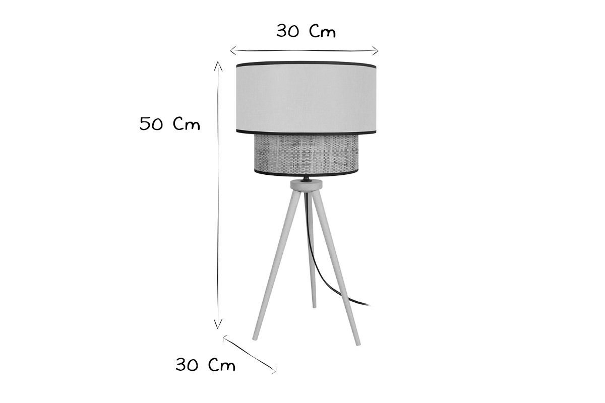 Lampe  poser bi-matire en toile de jute naturelle, tissu jaune moutarde et bois clair H50 cm CHILL