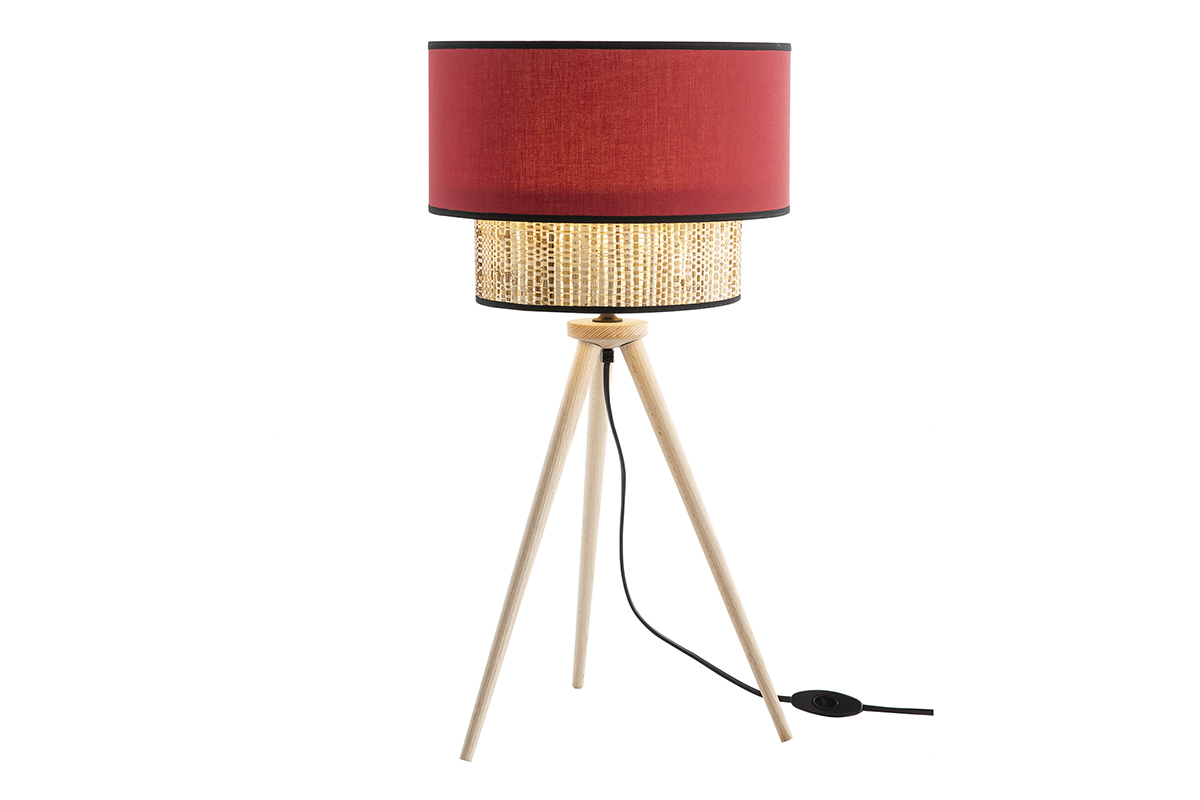 Lampe � poser bimati�re jute et tissu rouge CHILL