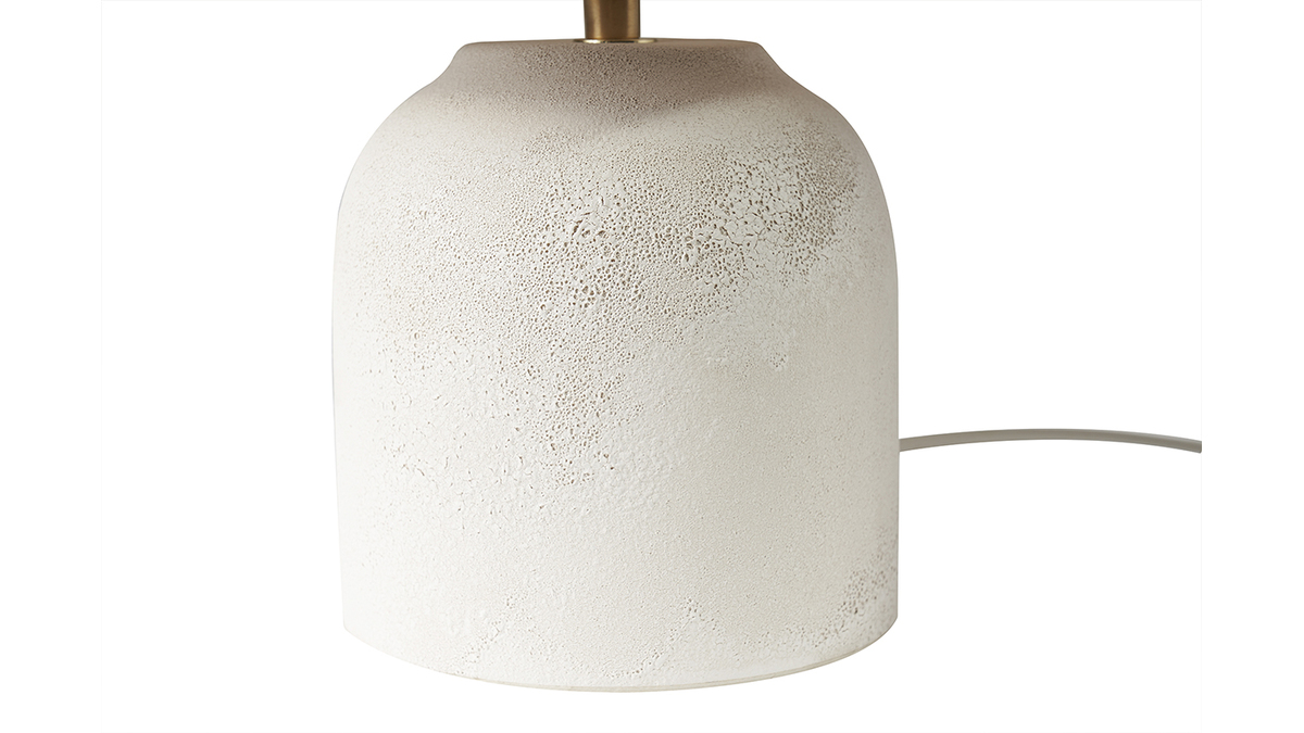 Lampe  poser blanche en cramique effet pierre et abat-jour en raphia H35 cm ROCHA