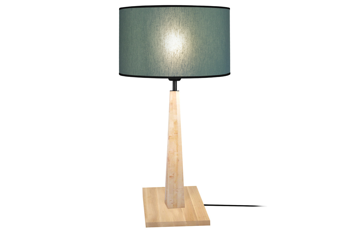 Lampe � poser bleu gris� avec pied bois NIDRA