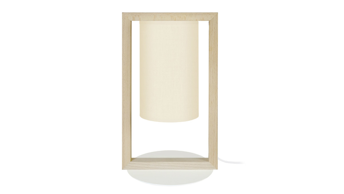 Lampe  poser design blanche et bois clair H40 cm HATHA