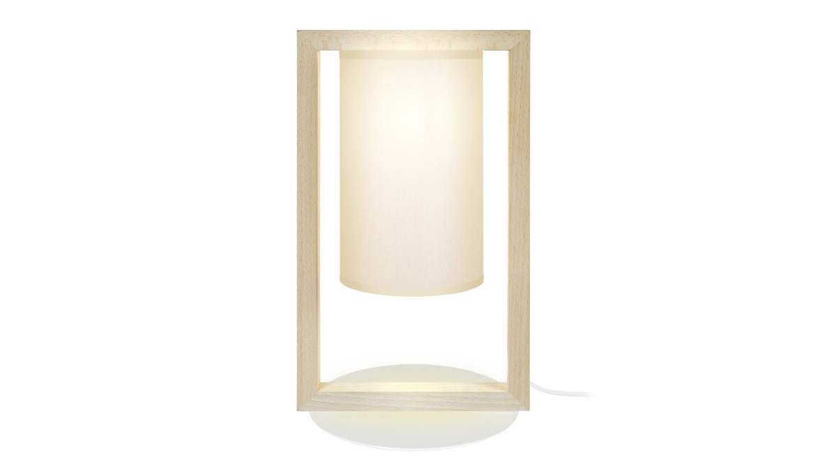 Lampe  poser design blanche et bois clair H40 cm HATHA
