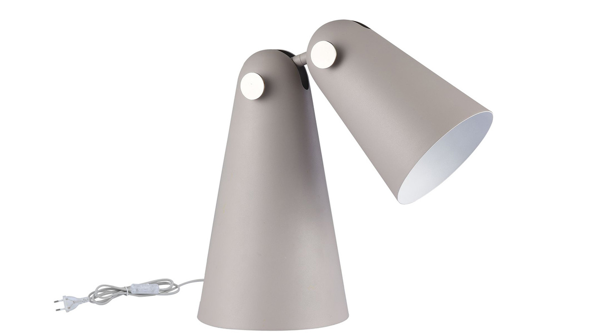 Lampe  poser design conique en mtal et abat-jour gris mat NOVARA