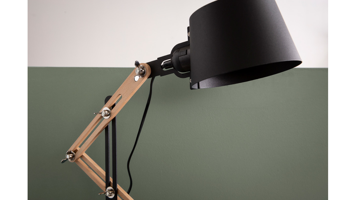 Lampe à poser design en bois clair et métal noir H60 cm BILLY