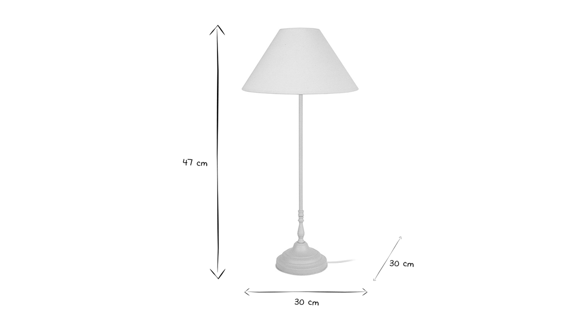 Lampe  poser design en mtal blanc ceruse et abat-jour en coton H47 cm HOLIDAYS