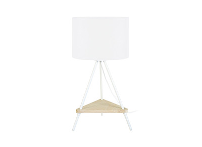 Lampe &agrave; poser design m&eacute;tal blanc et bois YIN