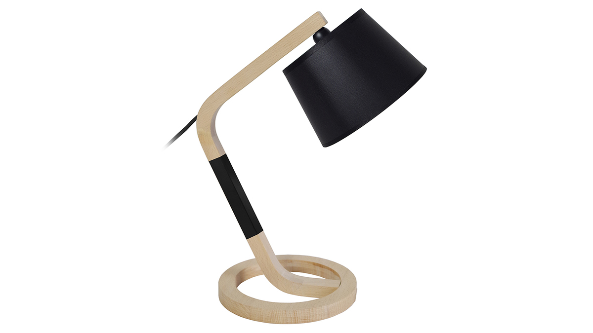 Lampe à poser design pied cercle bois noir TWIST