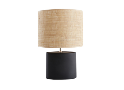 Lampe à poser en céramique noire mat et abat-jour en raphia naturel H40 cm TIGA