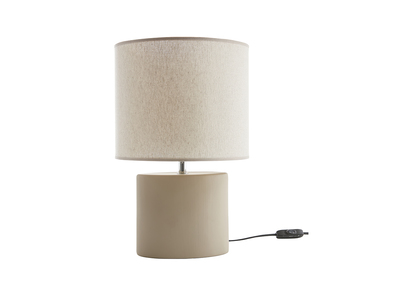 Lampe à poser en céramique taupe mat et abat-jour en lin naturel TIGA