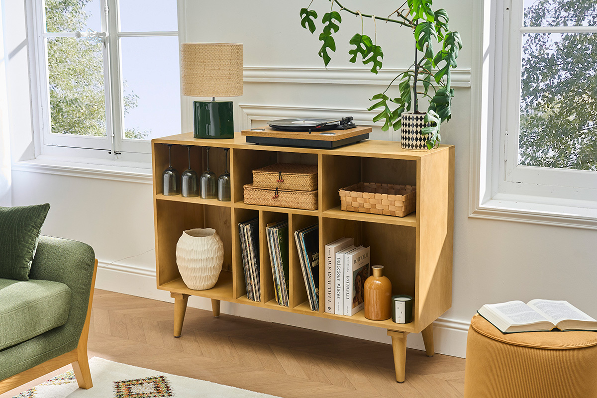 Lampe � poser en c�ramique vert fonc� et abat-jour en raphia naturel H40 cm TIGA