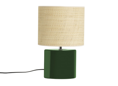Lampe à poser en céramique vert foncé et abat-jour en raphia naturel H40 cm TIGA