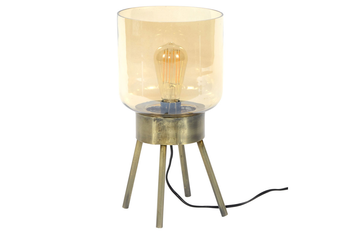 Lampe  poser en mtal effet bronze et verre ambr AMBRE