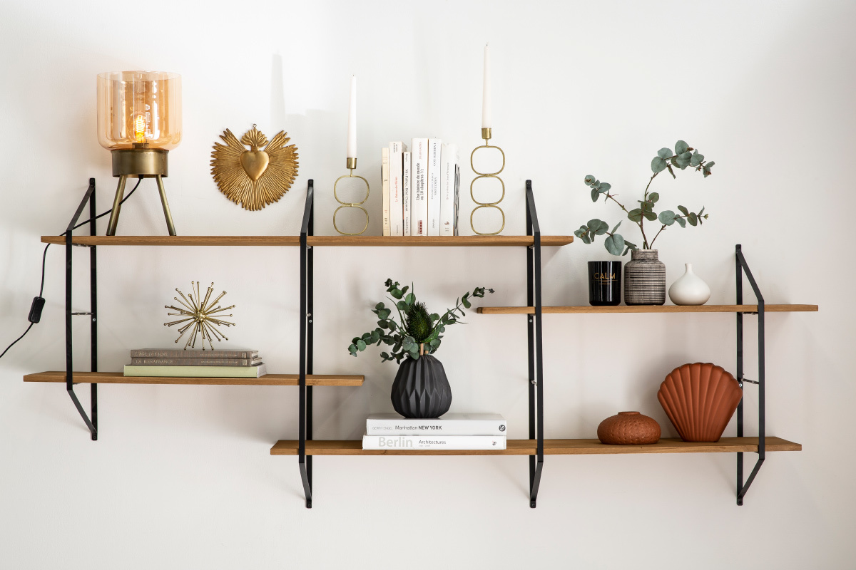 Lampe  poser en mtal effet bronze et verre ambr AMBRE