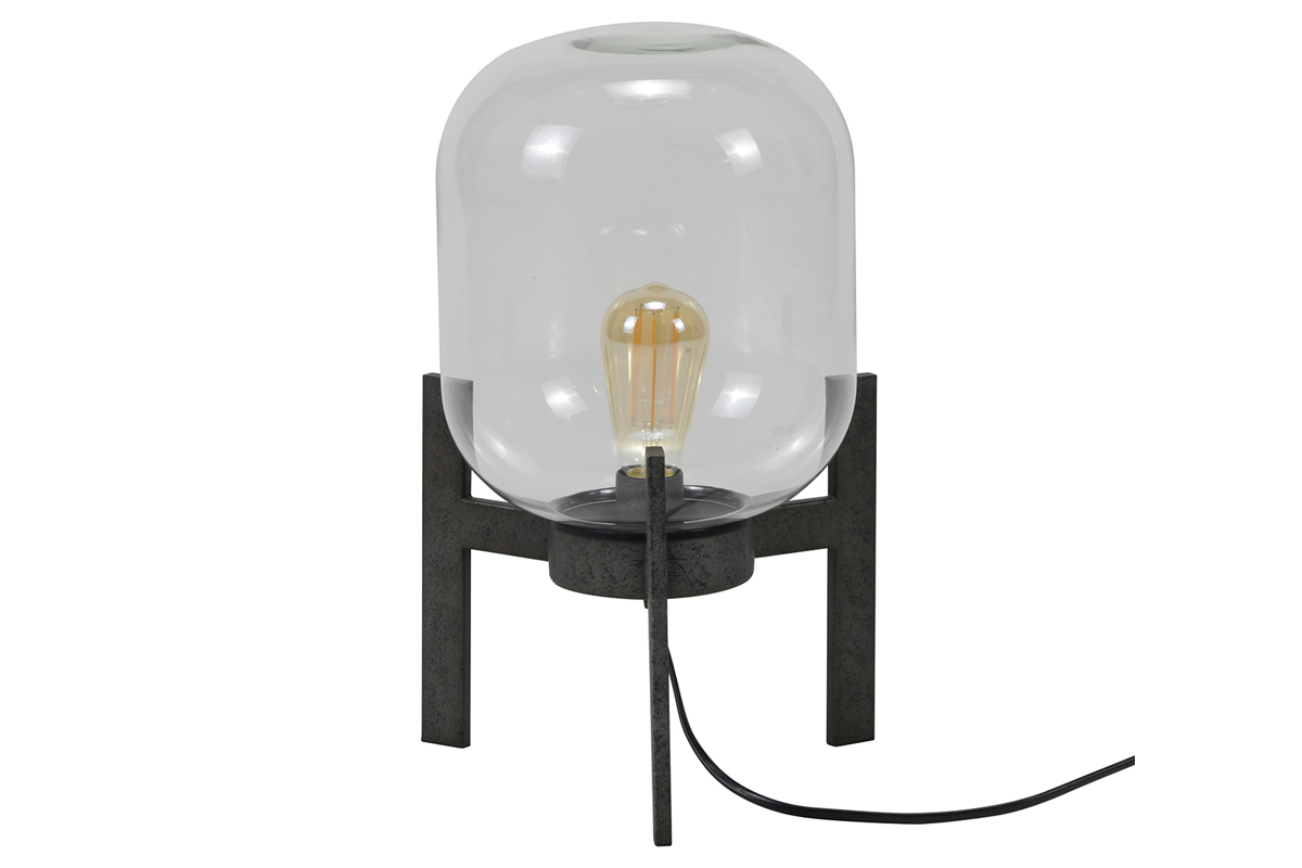 Lampe � poser en m�tal finition argent ancien et globe en verre HALCYON