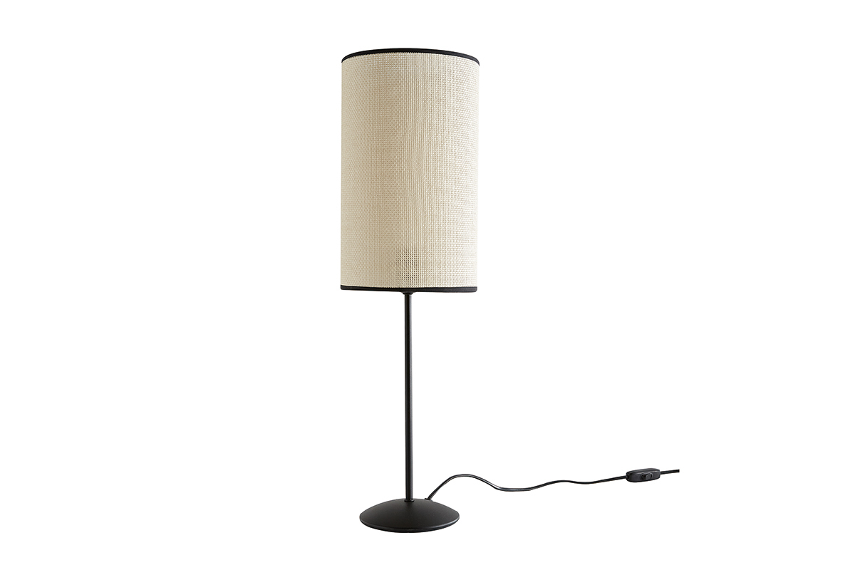 Lampe  poser en papier tiss et mtal noir H55 cm ZETA