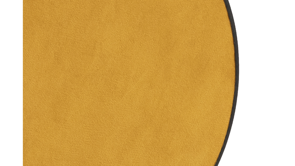 Lampe  poser ronde bi-matire en tissu velours jaune moutarde et rabane naturelle D35 cm VERSO