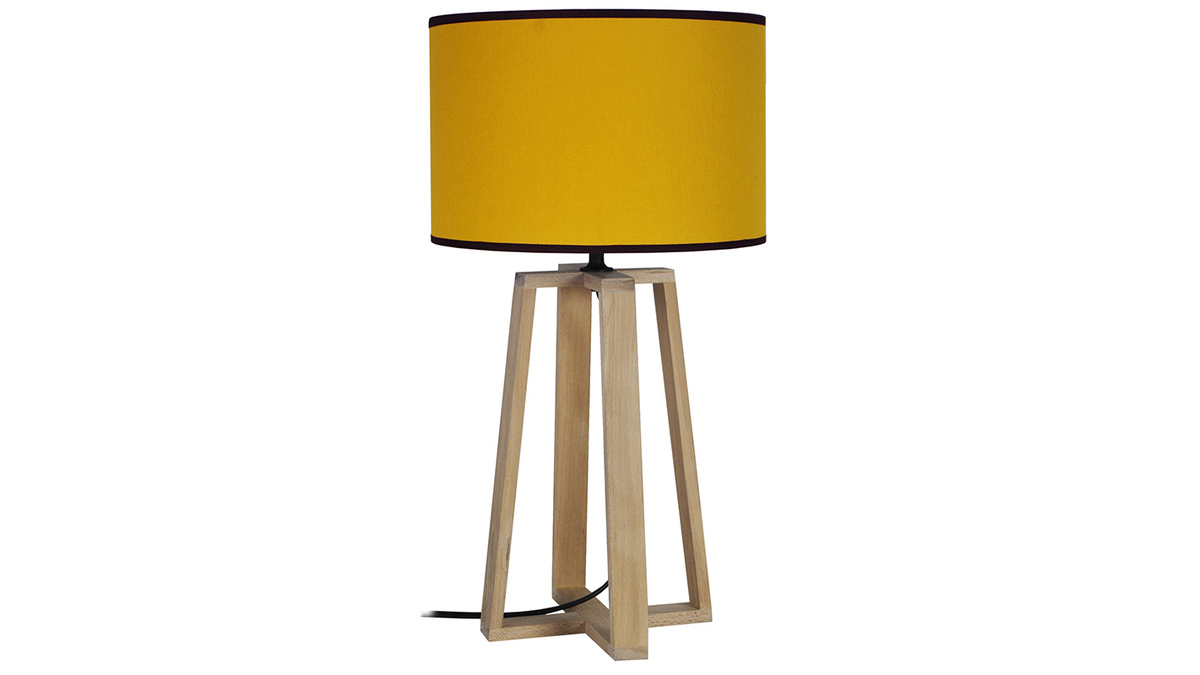 Lampe  poser scandinave en bois clair et abat-jour jaune H50 cm MANON