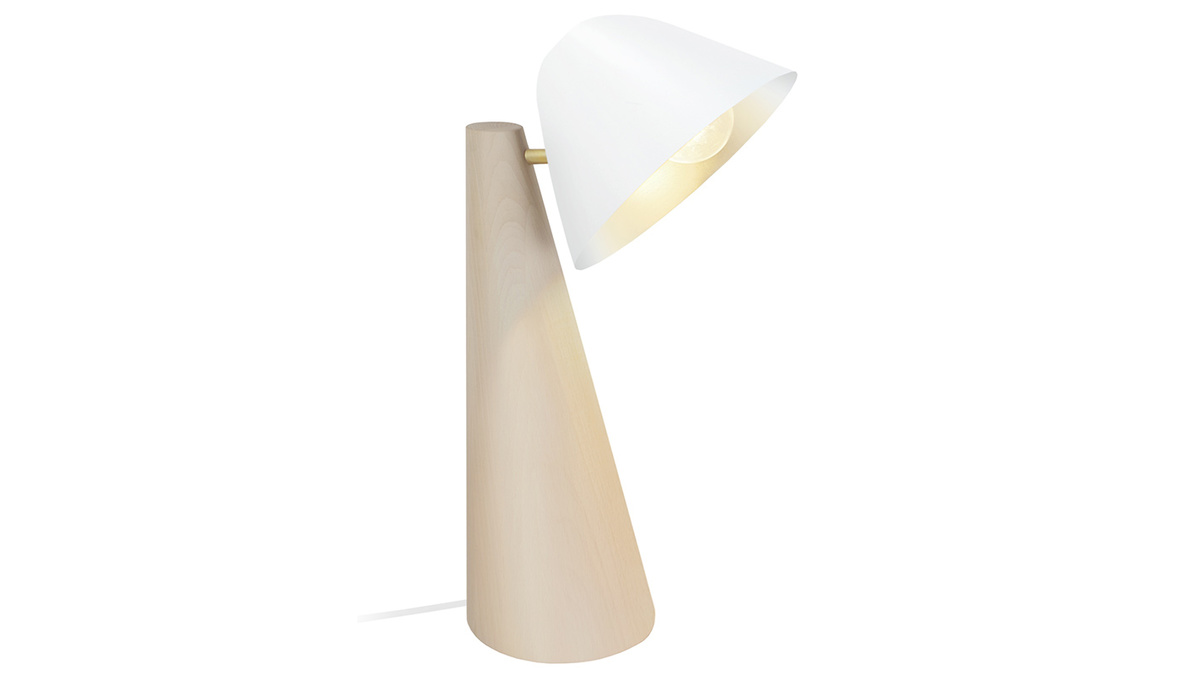 Lampe  poser scandinave en bois clair et blanc H42 cm FARO