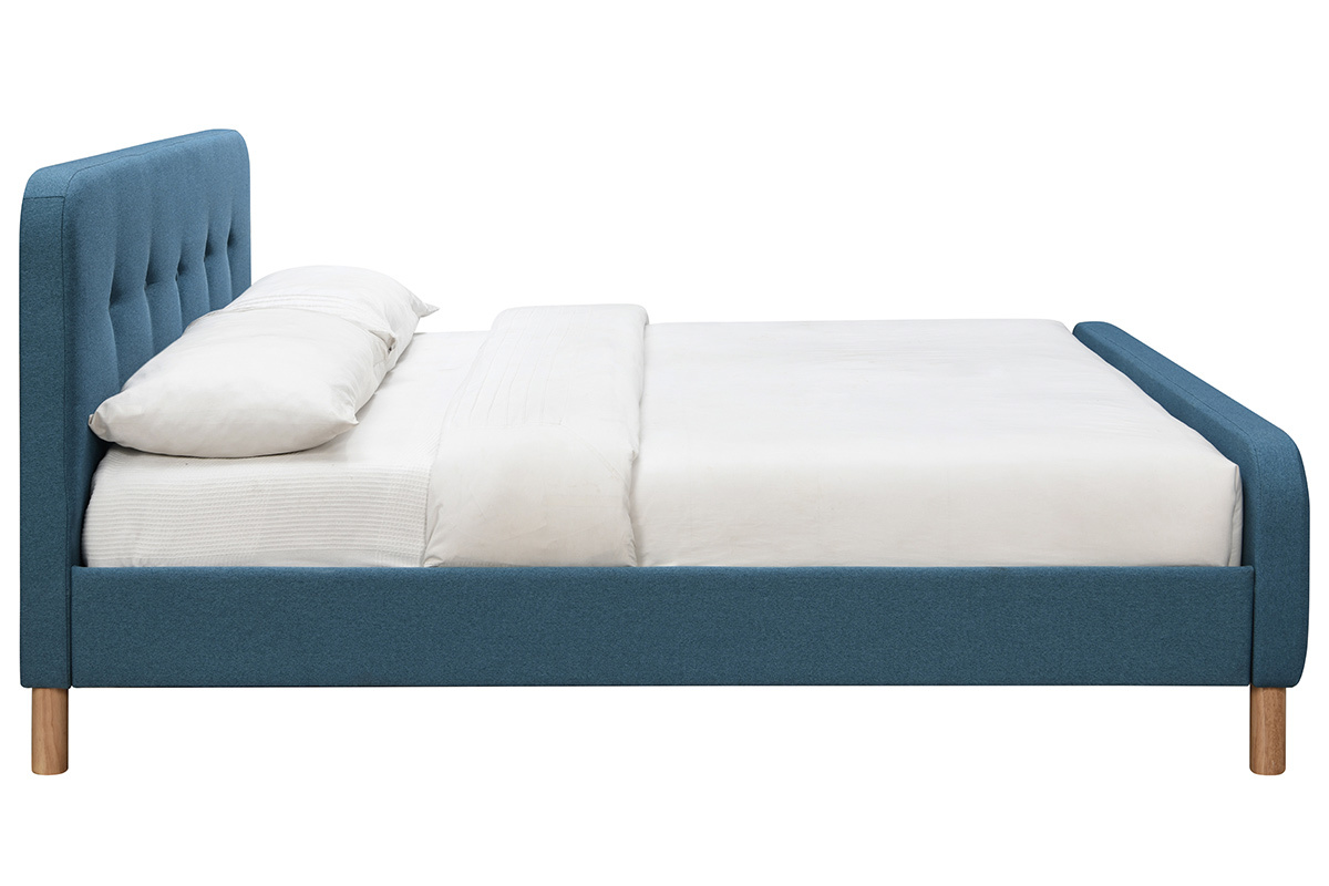 Lit 160 x 200 cm capitonn� en tissu bleu canard ORLANE