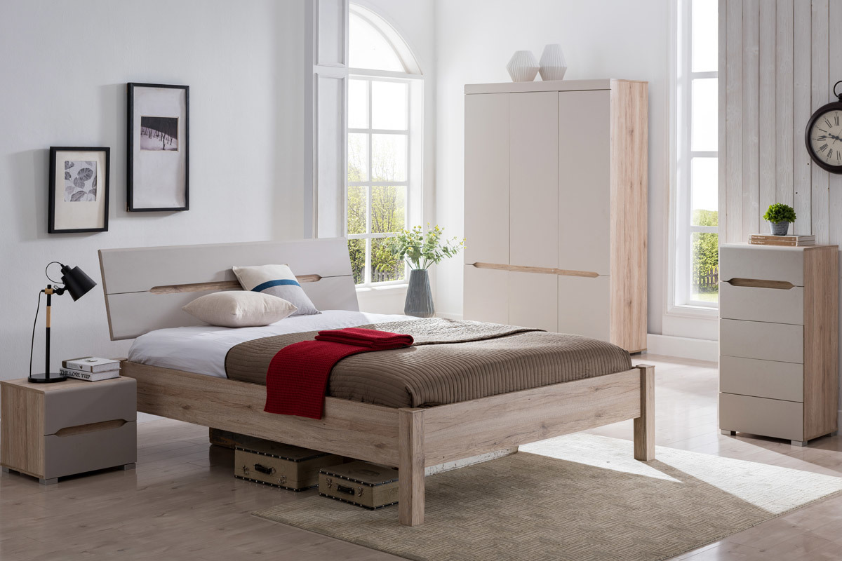 Lit 160x200 cm bois clair et taupe WILLY