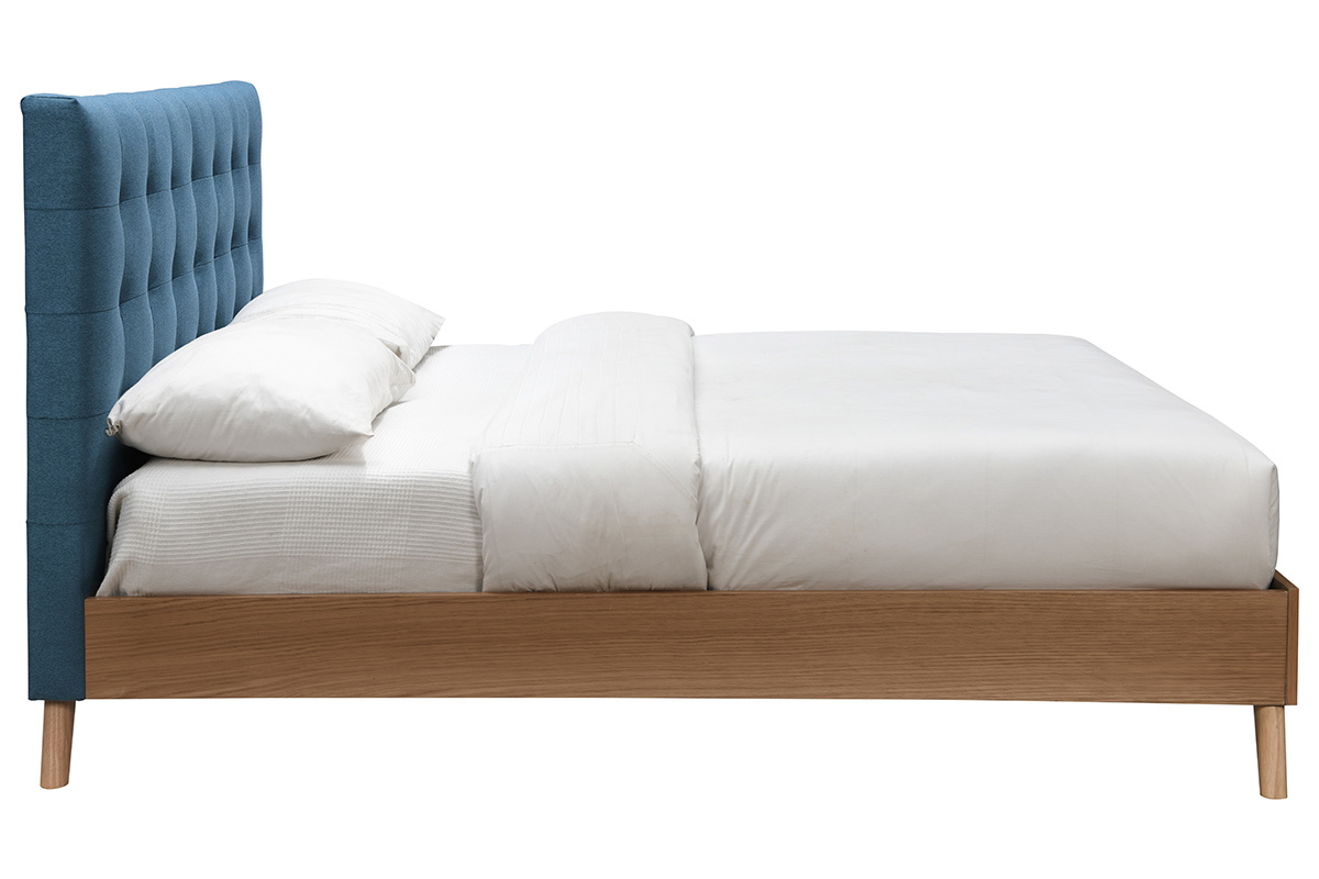 Lit 160x200 cm bois et bleu canard LYNN