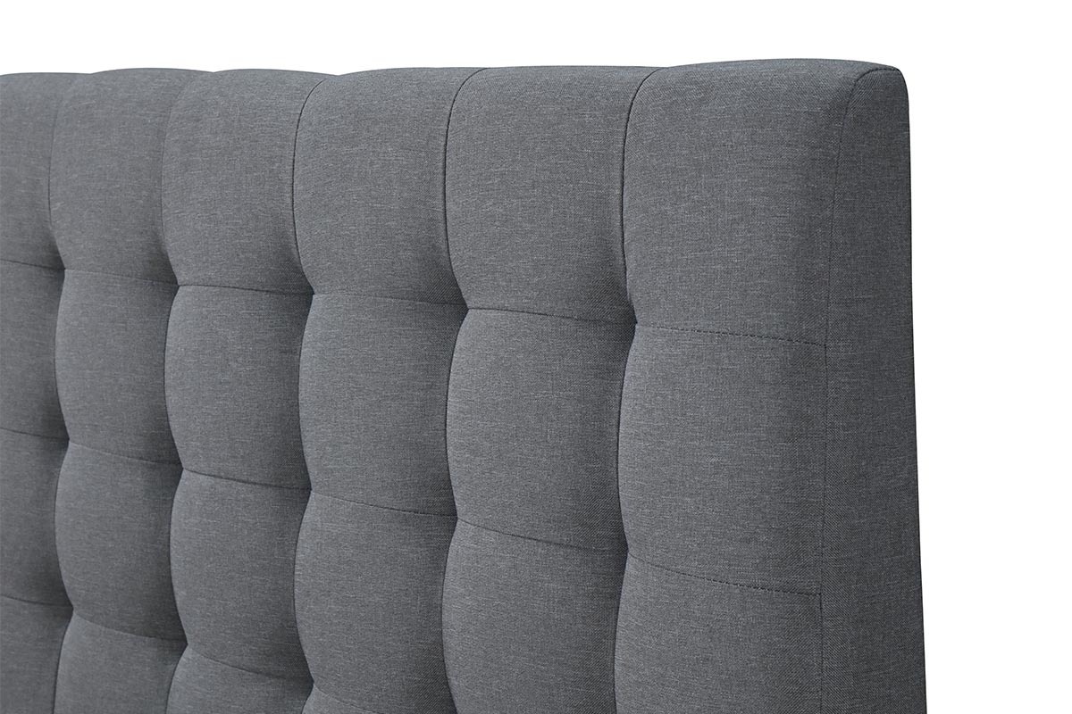 Lit 160x200 design capitonn en tissu gris et bois SOREN