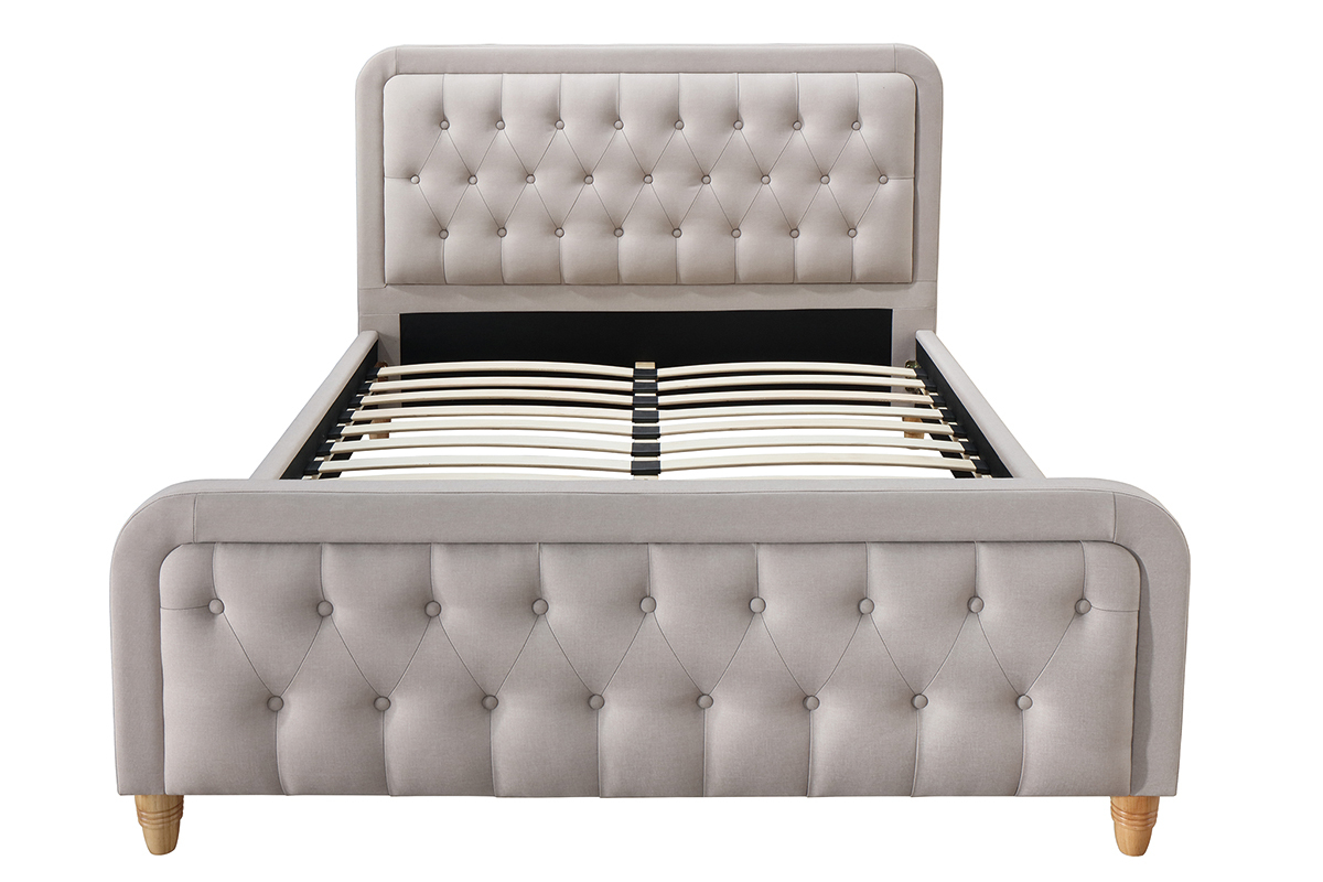 Lit 2 places 140x200 cm en tissu beige capitonn KRISTEN